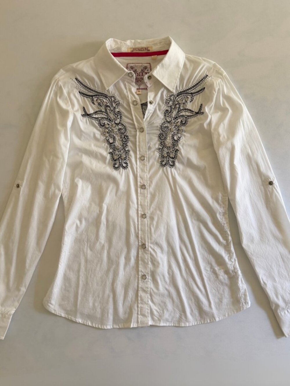 Roar Y2K Glitter Lace Pearl Button Western Grunge Button Up Blouse
